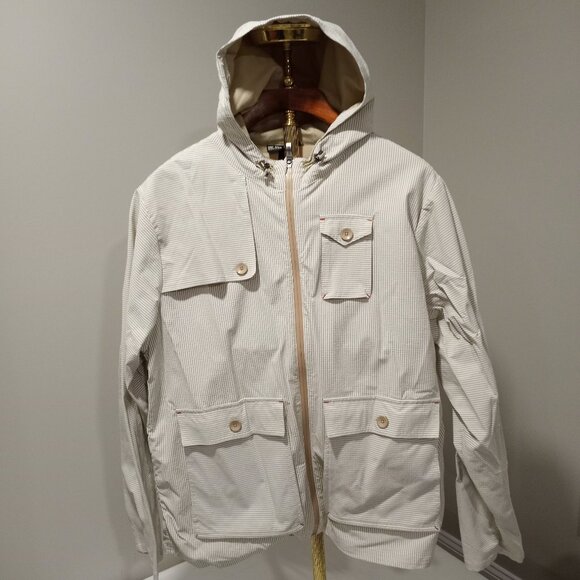 UNDER ARMOUR BEIGE|WHITE STRIPE ANORAK WITH HOOD MEN SIZE XXL - Picture 1 of 9